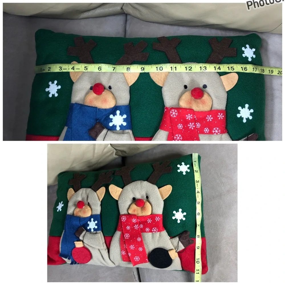 2 Hand Made 3D Felt Multicolor Christmas Holliday Snow Men Reindeers Pillows